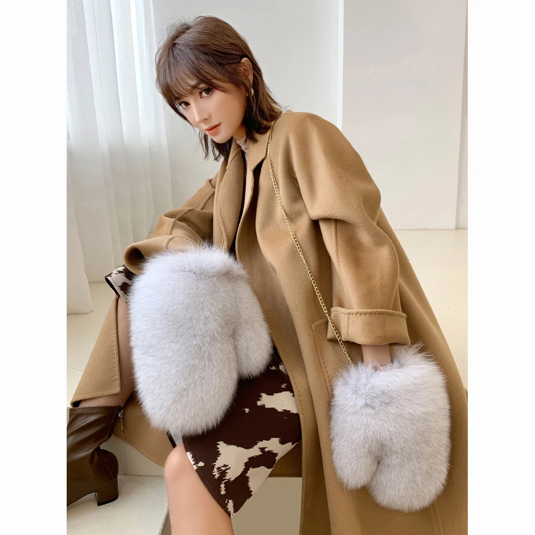 New Brand 2024 Girl Fashion Luxury Real Fox Fur Glove Winter Women Natural Real Fox Fur Gloves Warm 100% Genuine Fox Fur Mittens