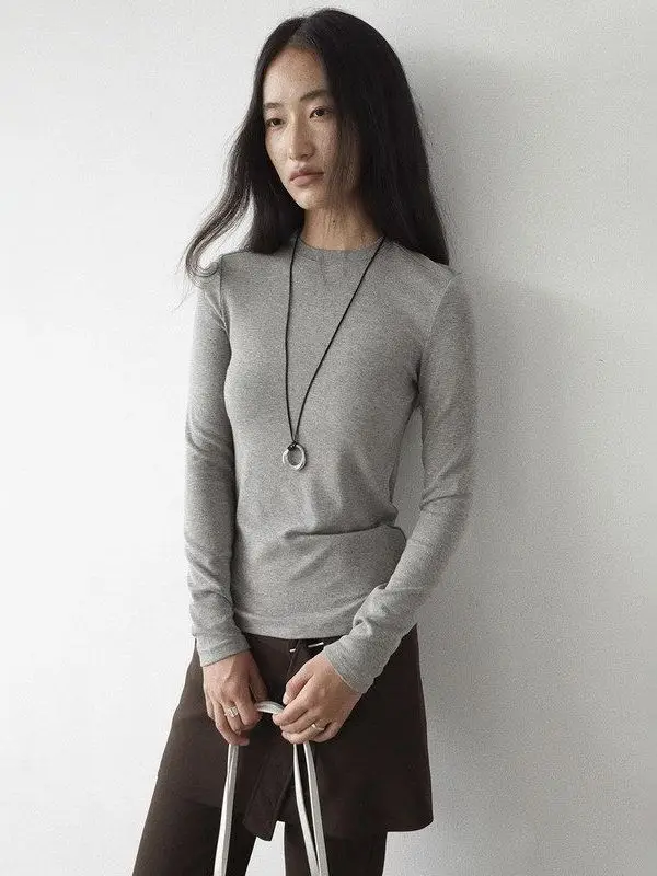 

Warm Fitting round Ne Casual Basic irt Women Love And Nancy Korean Sle Long Sve Cotton Blend Thermal Top 02958