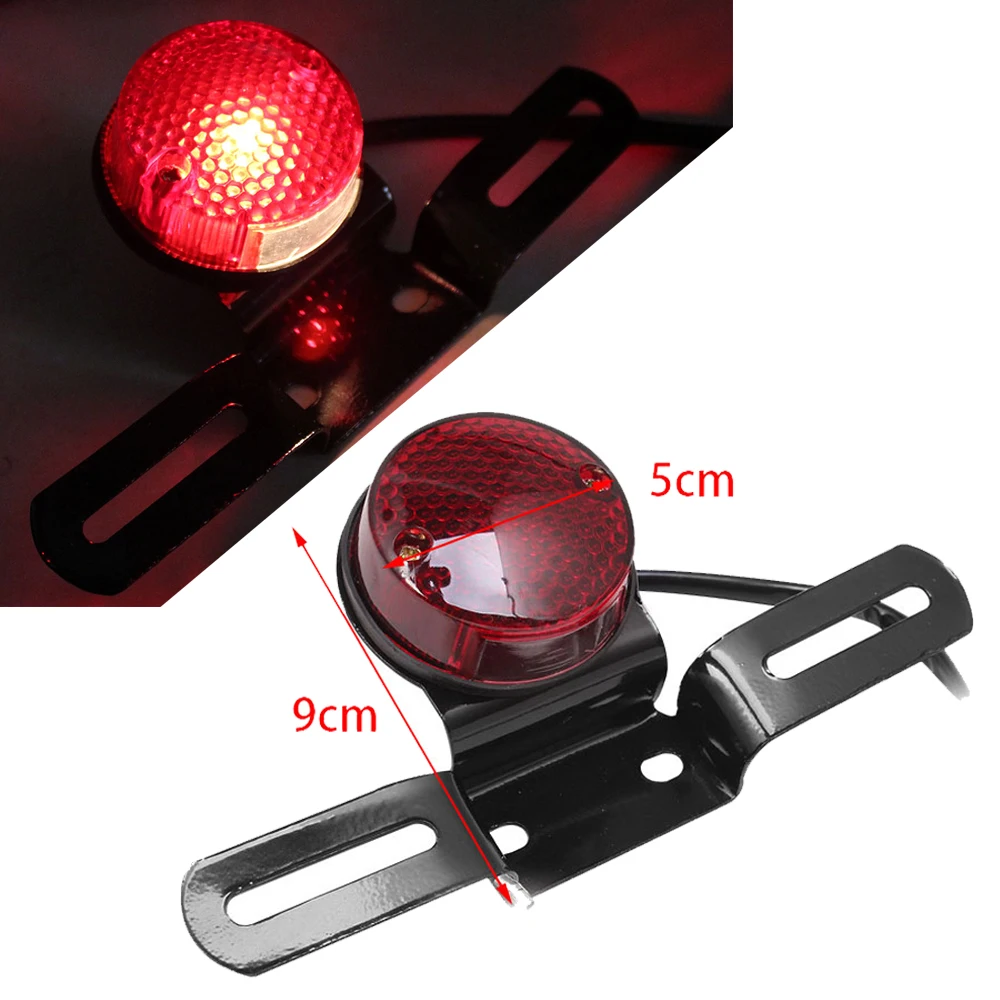 Motorcycle Retro Red Rear Tail Brake Stop Light Lamp W/ License Plate Mount for Harley Honda Suzuki Chopper Bobber