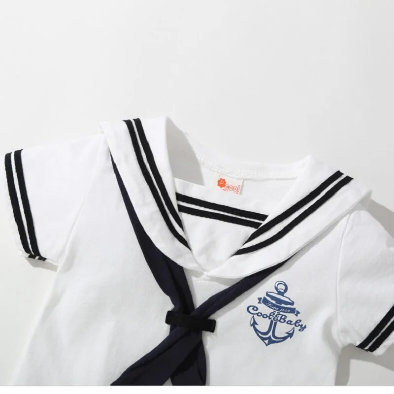 Baby Navy Romper Summer Newborn Kids Boys Girls Sailor Jumpsuit Hat 2Pcs Body Short Sleeve Anchor Printed Suit