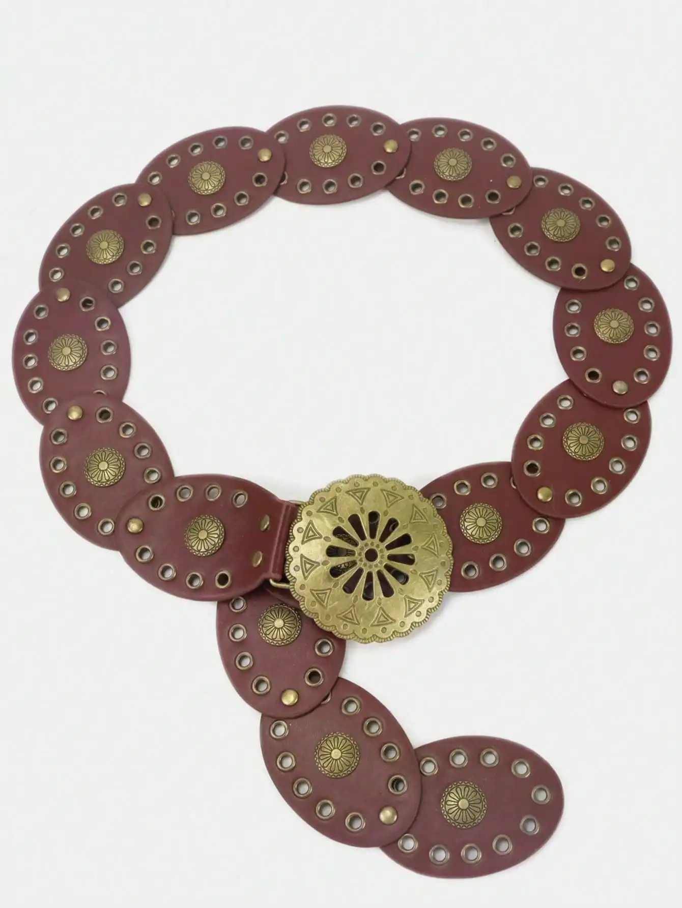 Ladies Bohemian Western Cowboy Punk Style Belt Fashion Accessory Hollow out Flower Buckle Oval Splicing Design