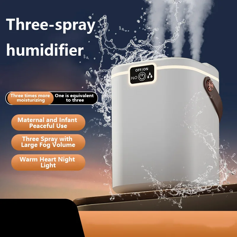HOMEFISH Three Nozzle Night Light Humidifier, 2L Large Capacity Silent Water Refill Type-C Air Purifier for Bedroom Living Room.