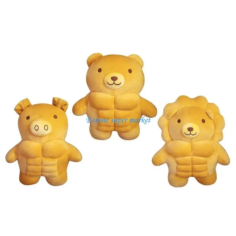 090B Muscle Bear/Lion/Pig Supplies Plush with Design Gift for Baby Accompany Dolls Soothing Plushies Toy for Children