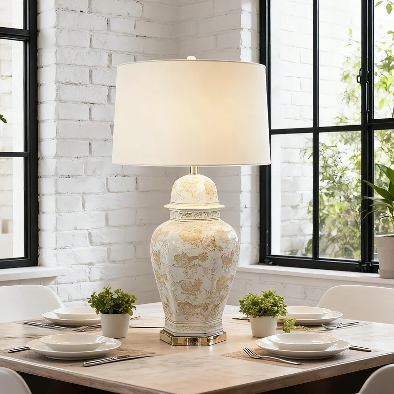 New Chinese Retro Palace Blue and White Porcelain Ceramic Table Lamp Bedside Lamp Hotel Villa Model Room Coffee