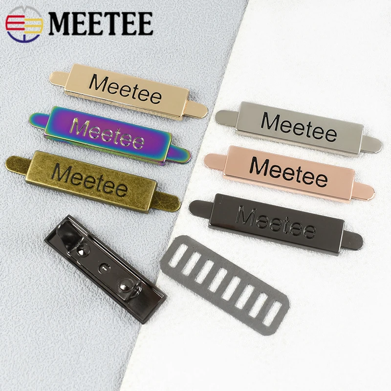 Meetee 10-50Pcs 36*10mm Metal Labels Decorative Buckles for Bag Carabiner Clips Clothing Handcraft Tag Clasp Purse Insert Buckle