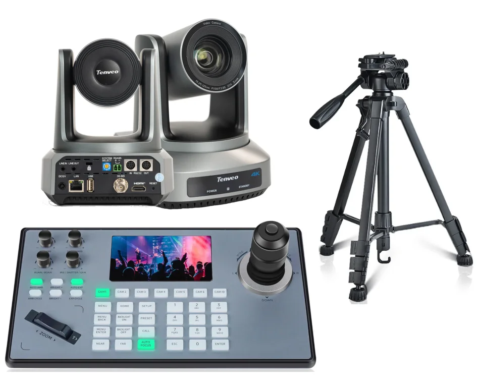 Tenveo 2PCS 4K60fps NDI 20X PTZ Streaming Camera with 1 KB200PRO Joystick Controller & 1 Tripod Conference System for Streaming
