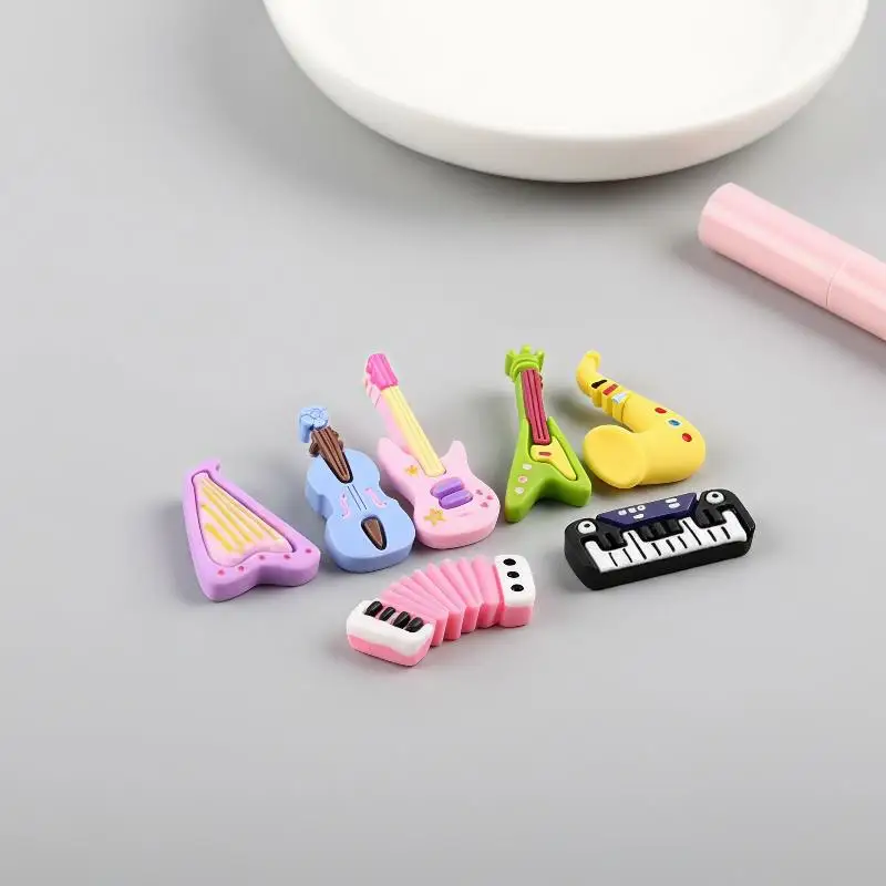 10Pcs Cartoon Kawaii Resin Mini Musical Instrument Cabochons, Scrapbooking Craft Supplies, DIY Miniature Accessories