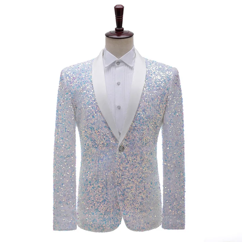 Three-dimensional Color-changing Sequin Mens Blazer,  Bar Nightclub Stage Performance Suit, Host Singer Colorful Jackets for Men