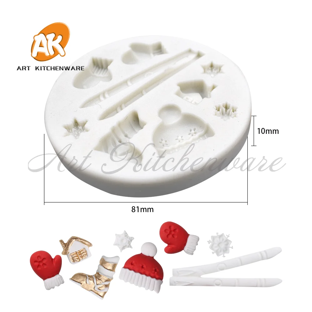 Christmas Skiing Silicone Cake Mold Diy Chocolate Soap Mould Fondant Cake Decorating Tool Kitchen Tools Bakeware