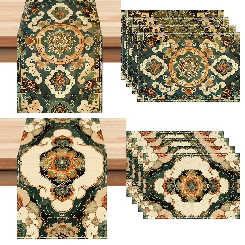 

A New Set of Bohemian Style Table Flag Placemat Combination Linen for Home Living Room Dining Table and Coffee Table Cloth