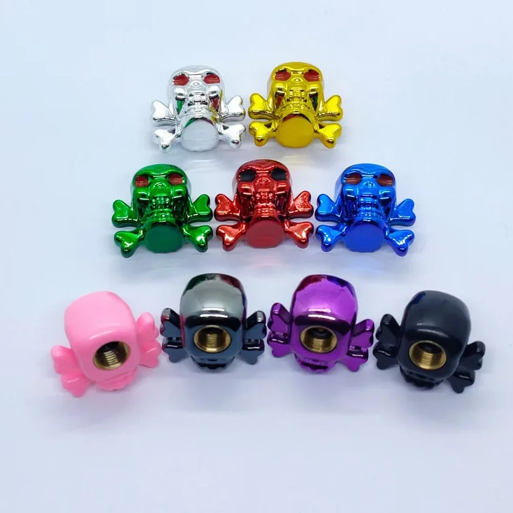 4Pcs Skull Tire Valve Stem Caps Car Stem Covers, Anti-Rust Copper Core Air Cap Cover for Auto Tire Wheel Dust Covers Accessories