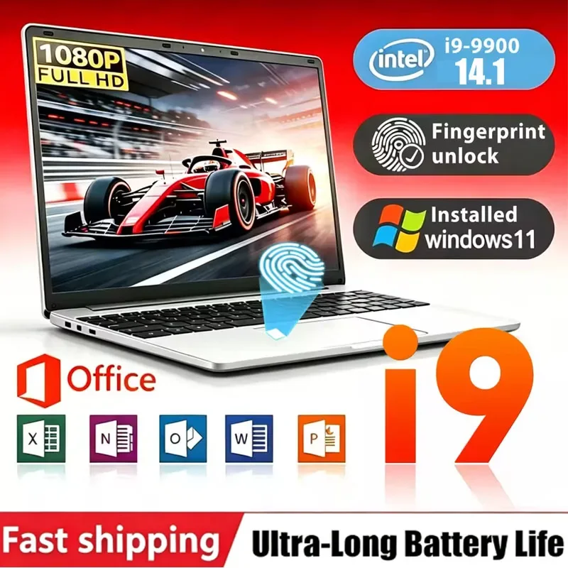 Ultra Slim 14.1 Inch Laptop Intel Core I9-9900 32GB RAM 2TB SSD for Gaming Office Study Windows 11 pro FHD 1920*1080