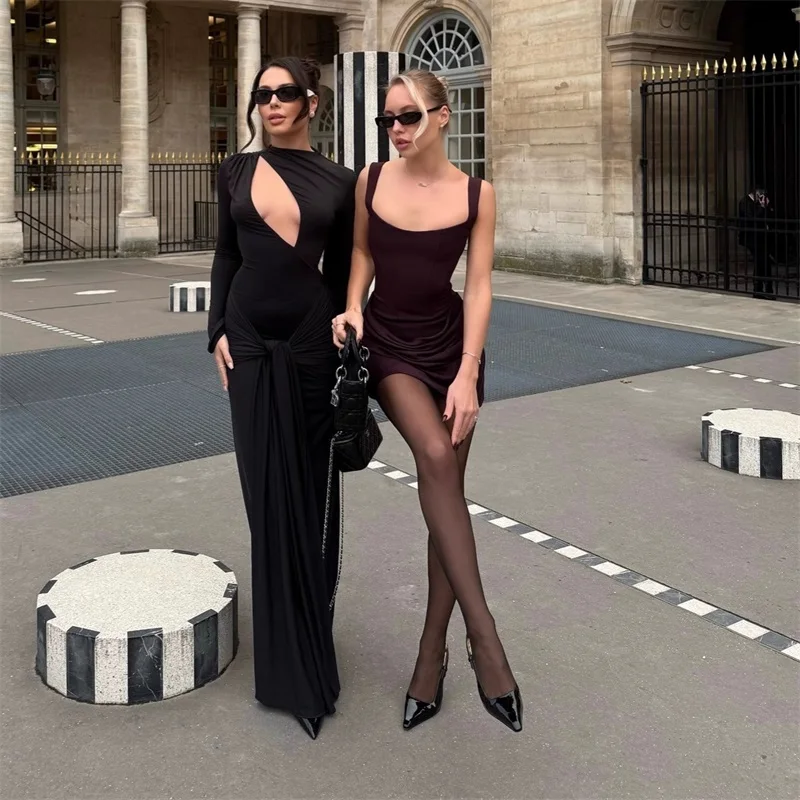 

Sexy Hollow Prom Dress High Neck Full Sleeves Formal Sheath Wedding Evening Robe With Long Stripe Banquet Party Bridal Gown