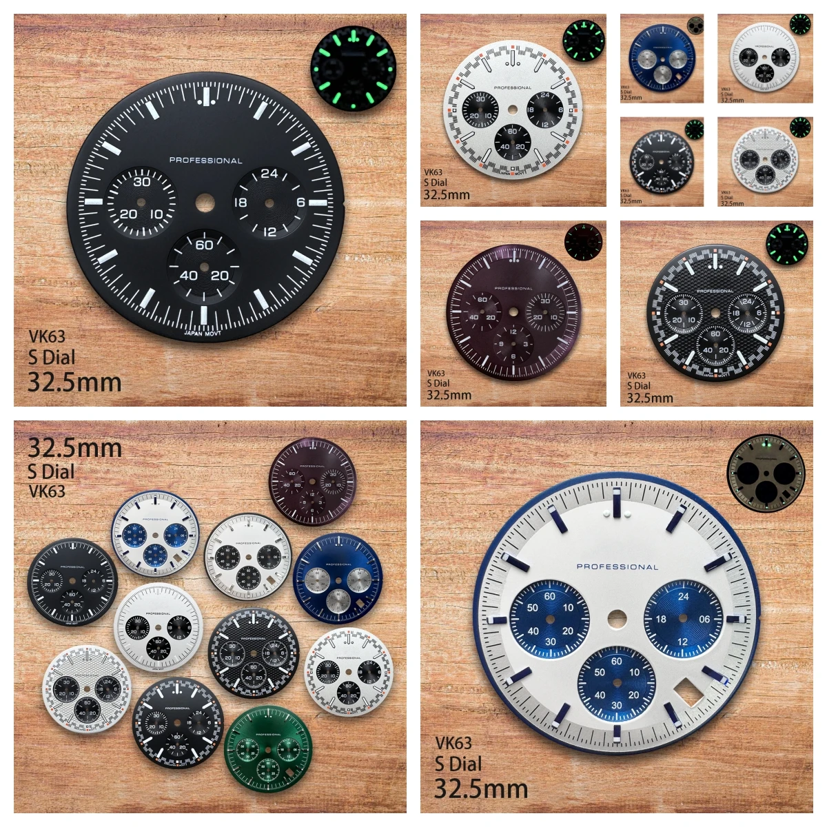 

32.5mm S Logo Dial Fit VK63 Movement Green Luminous Speed High-Quality Dial Watch Modification Accessories