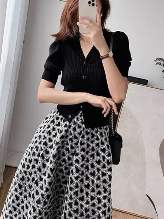 

Summer New plus Size SisterMM Tea System Outfit Small Fraance Sle Two Piece Set Dr Clothes Slimming Meat Covering