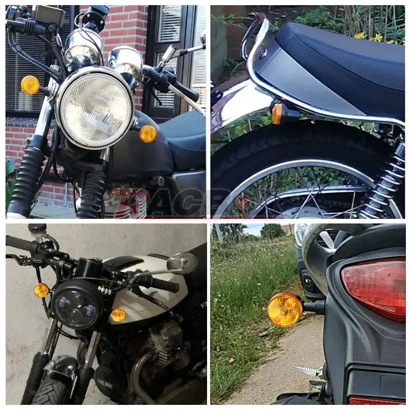 4pcs Motorcycle Turn Signals Light Ordinary Bulbs Yellow Indicator Lamps Black Silver Shell For Cafe Racer Bobber Yamaha Suzuki