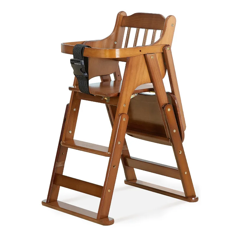 Solid Wood Baby High Chair Foldable Height Adjustable Multifunctional Dining Chair for Infants Toddlers