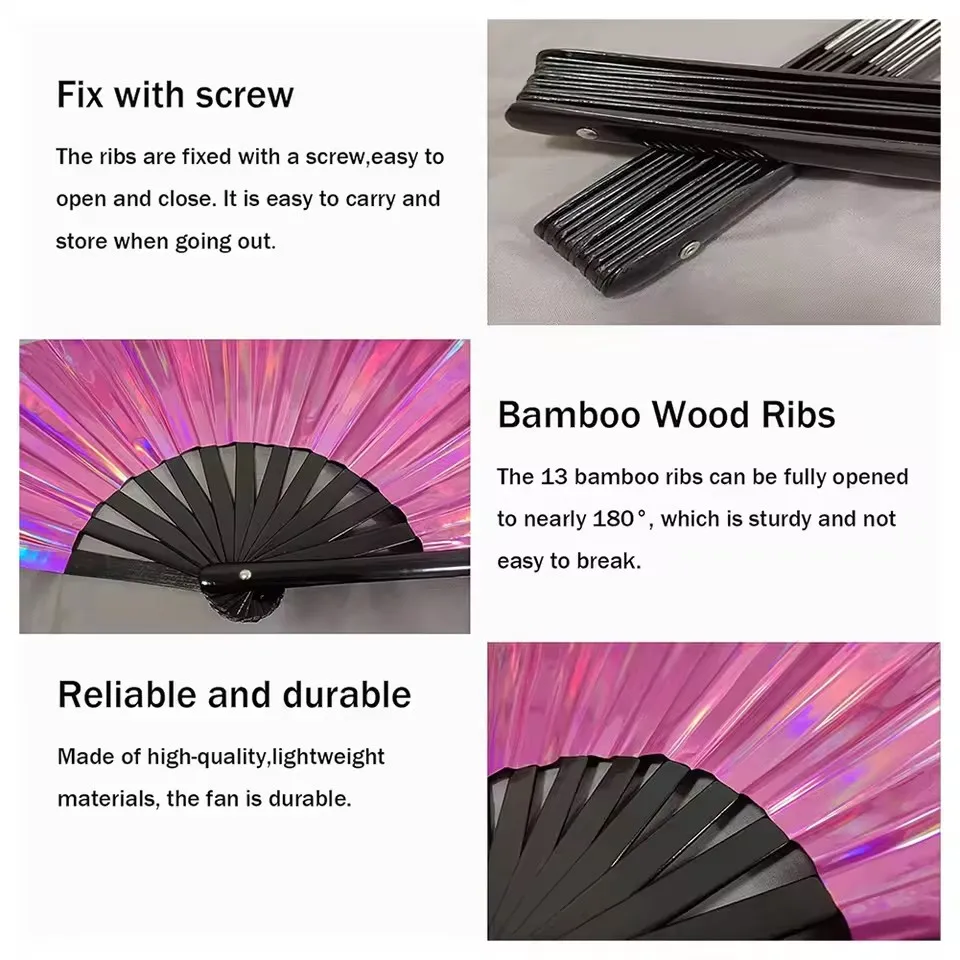 الهذيان مروحة اليد طوي الحرفية عقد الليزر الألوان مروحة اليد مهرجان يده مروحة قابلة للطي للرقص الديكور عطلة الطرف