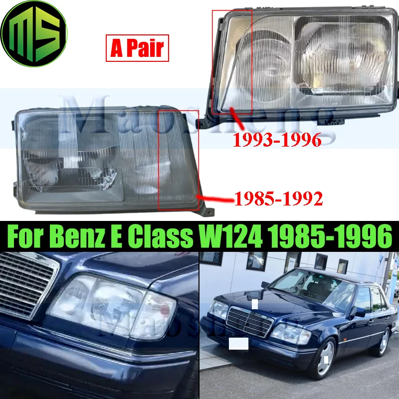 Maosheng زوج المصد الأمامي رئيس ضوء رئيس مصباح لمرسيدس بنز E-Class W124 1985-1996 المصباح كشافات الضوء الأمامي