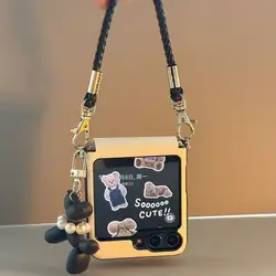 Korean Black 3D Dog Hand Bracelet  Case For Samsung Galaxy Z Flip 7 Z Flip 6 5 Z Flip 4 3 flip6 zflip5 Cover