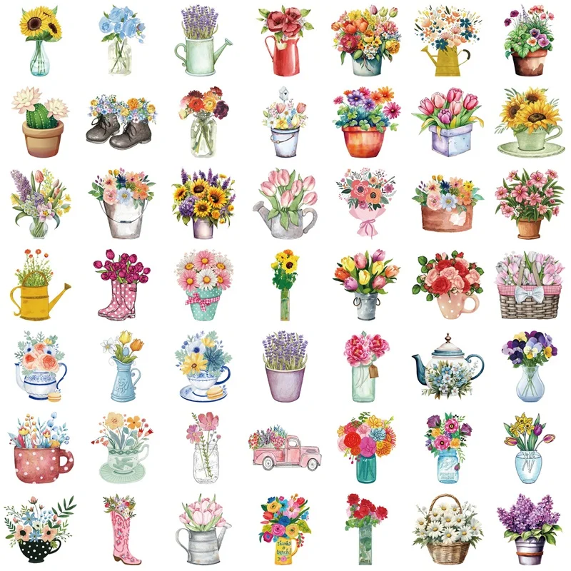 10/30/50PCS Cartoon Flower Color PVC Sticker Aesthetic DIY Korean Decoration Scrapbooking Stationery Supplies Hand Accounting