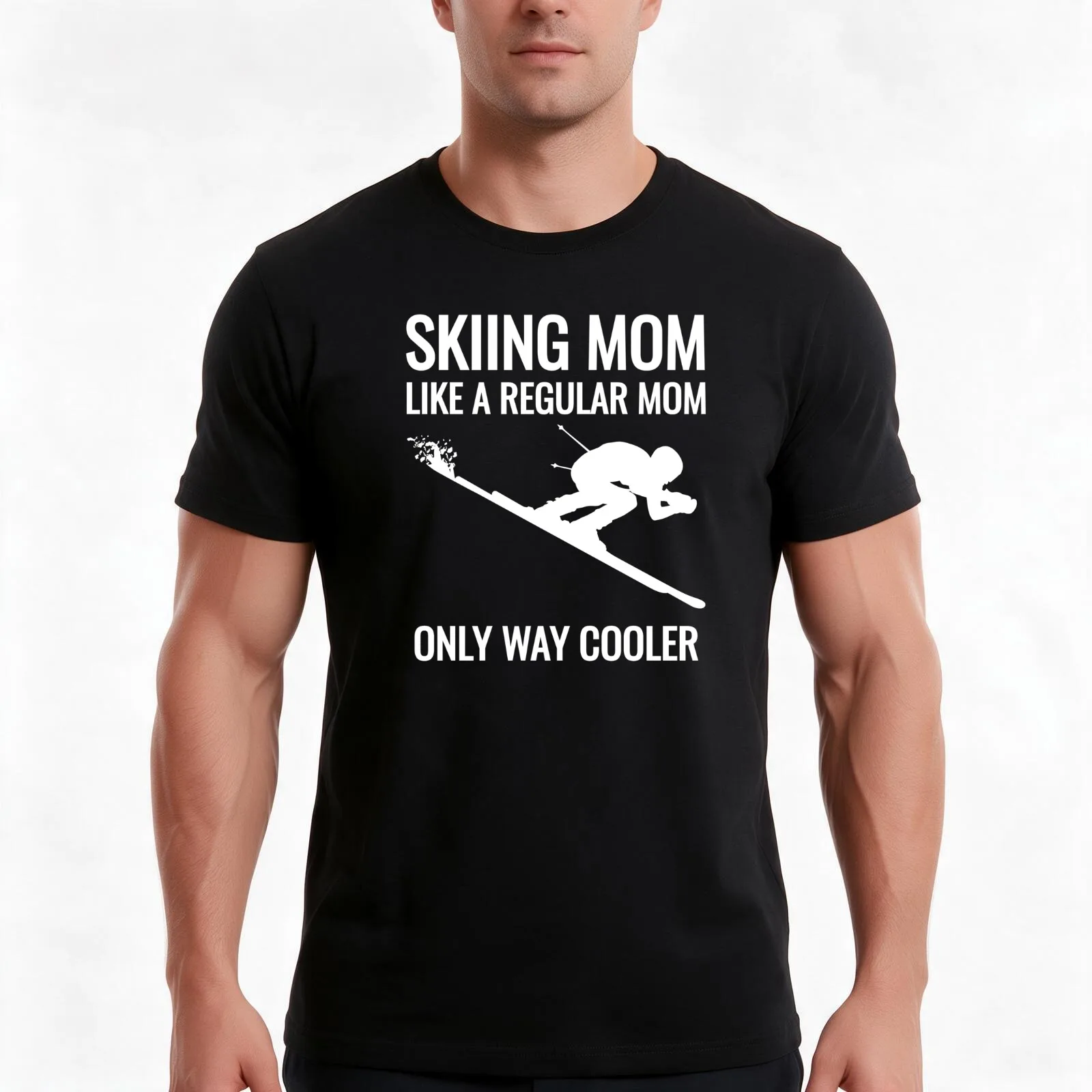 Skiing MOM - Just Like a Regular Mom Only Way Cooler! T-Shirt, Summer Casual Cotton Tee, Oversized Streetwear Tops, 100% Cotton