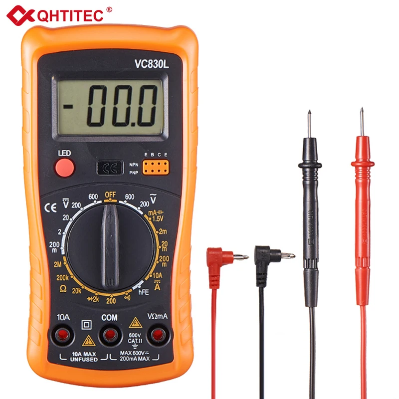 Multímetro Digital Amperímetro ac dc Volt Ohm Tester Medidor Multímetro com Tela Lcd Backlight Voltímetro Portátil Qhtitec-vc830l