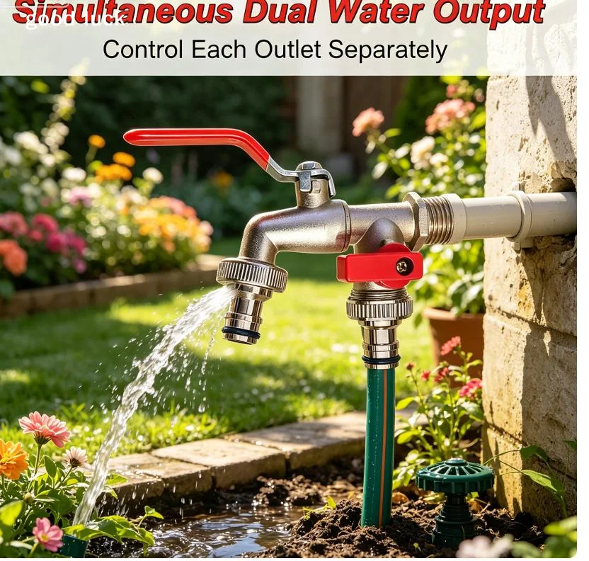 AnswerFaucet Brass 1/2'' Threaded Connection Dual Outlet Spout Multifunctional Durable Garden Faucet