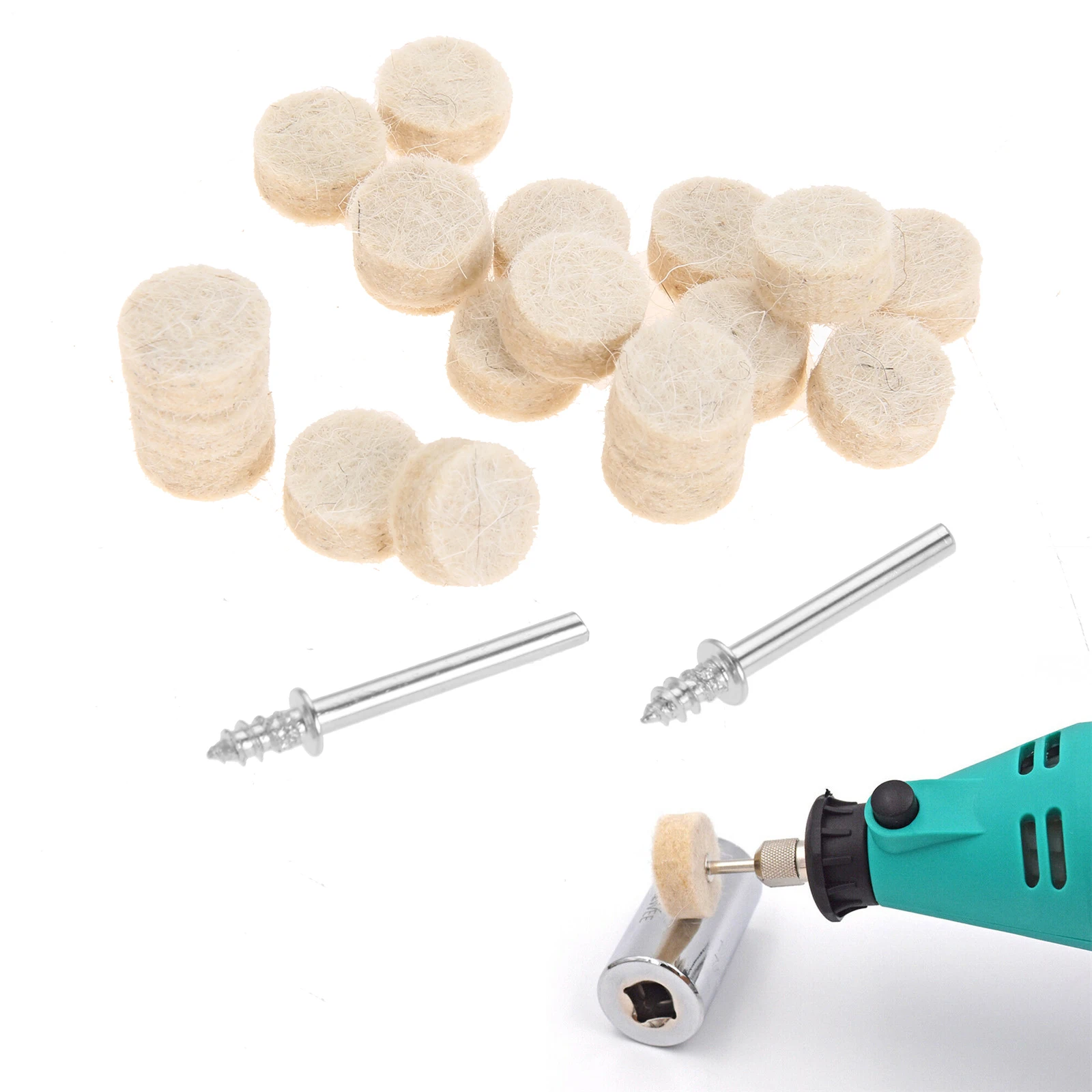 DRELD 100 Chiếc 13Mm Len Nỉ Đánh Bóng Buffing Pad 2Pc 3.2Mm Mandrels Phù Hợp Với Đánh Bóng Dremel Bánh Xe xay ĐỆM PHỒNG Dụng Cụ Xoay