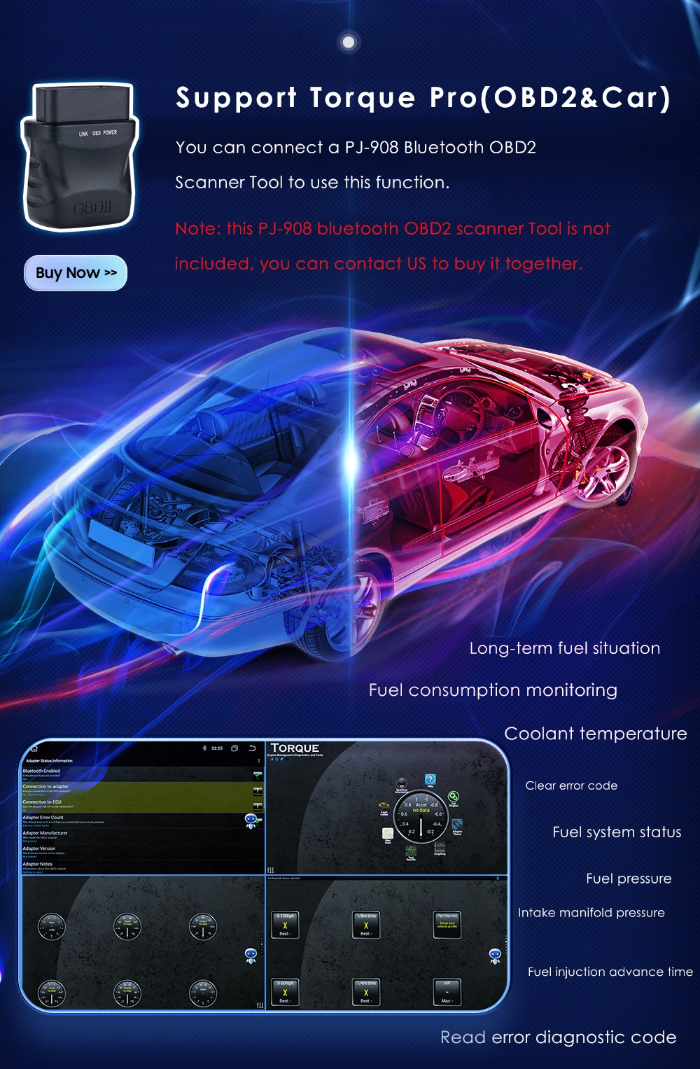 Auto monitor PJ-908 bluetooth obd2 scanner drehmoment pro für ossuret marke store stereo navigation autoradio kopf einheit automotive obd