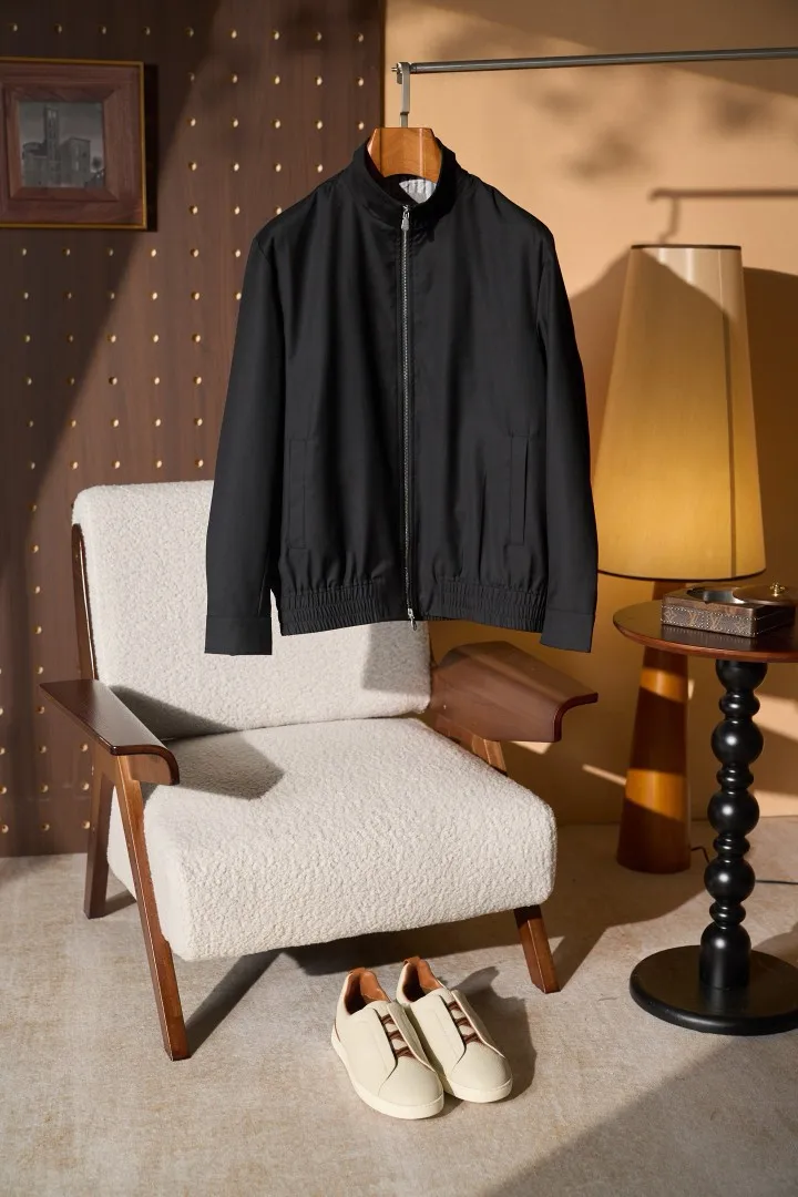 Men Old Money Style Wool Stand Collar Business Casual Commuter Comfort Soft Breathable Zip Double Pocket Jacket Coat
