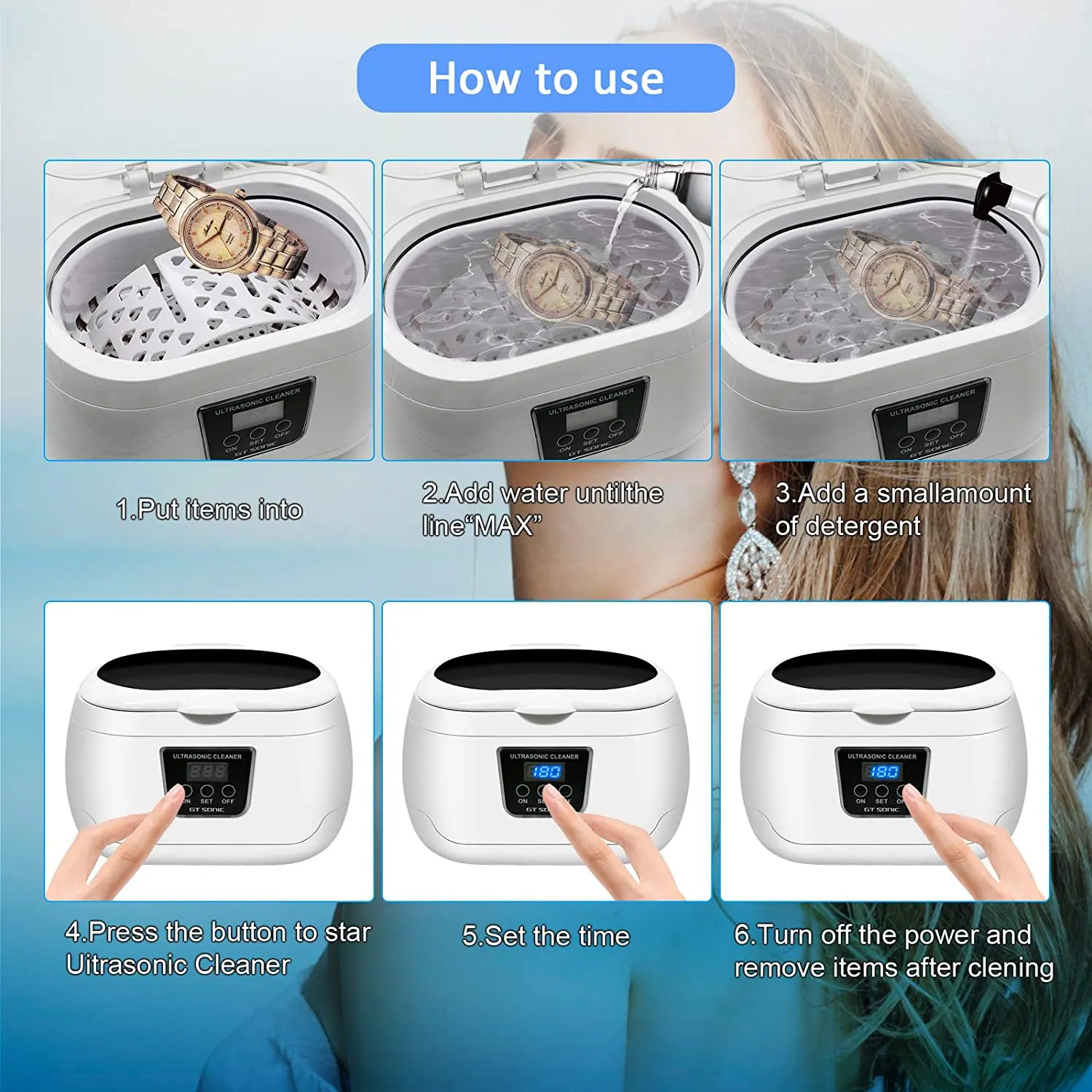 600ml 35W Household Ultrasonic Cleaner Bath Jewelry Ultrasonic Cleaning Machine Wash Denture Jewelry Watch 220V-240V EU Plug