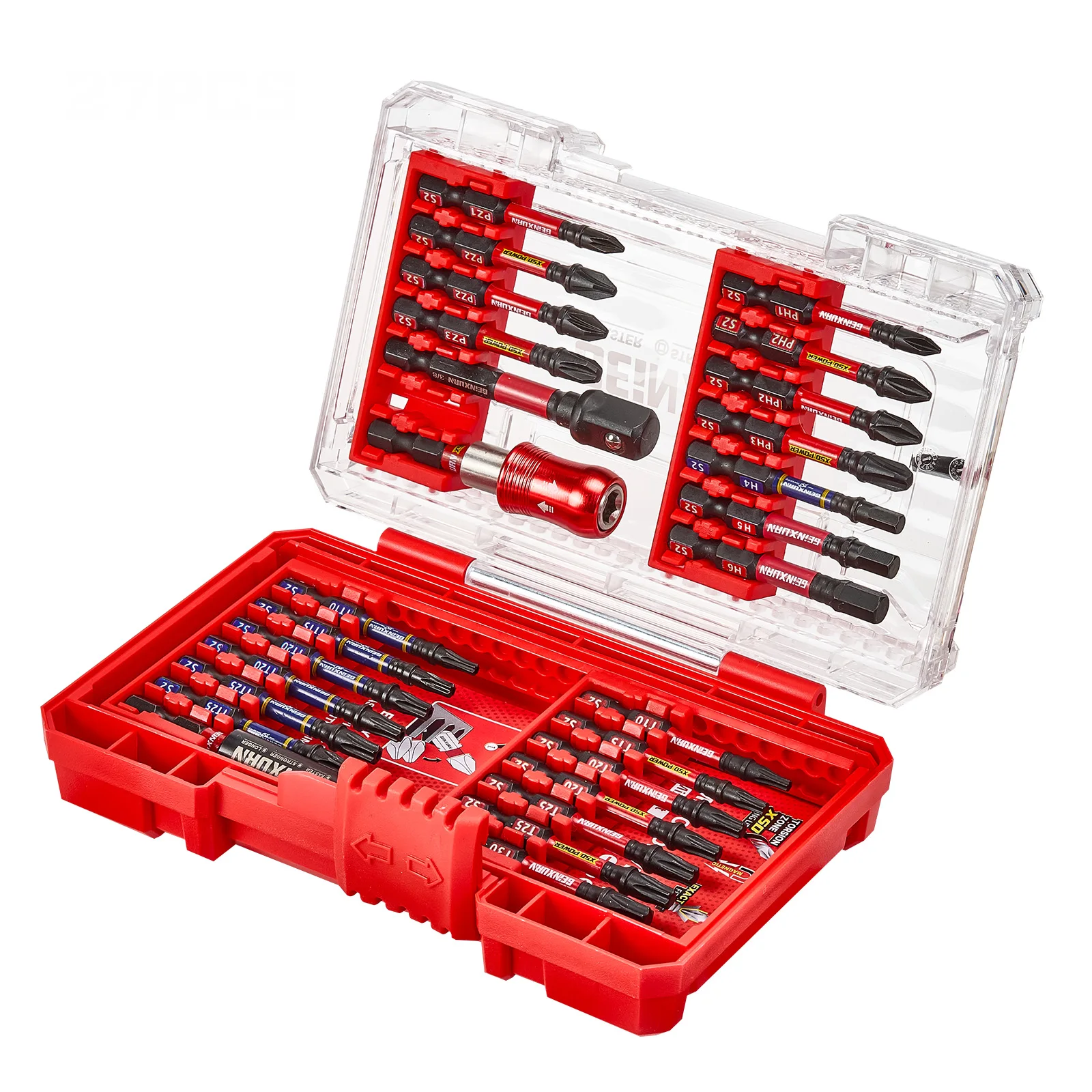 

Geinxurn Impact Screwdriver Bit Set with Tough Case(Red), 27PCS S2 Steel Bit Set,2" Long Impact bits with 2.36''bit holder