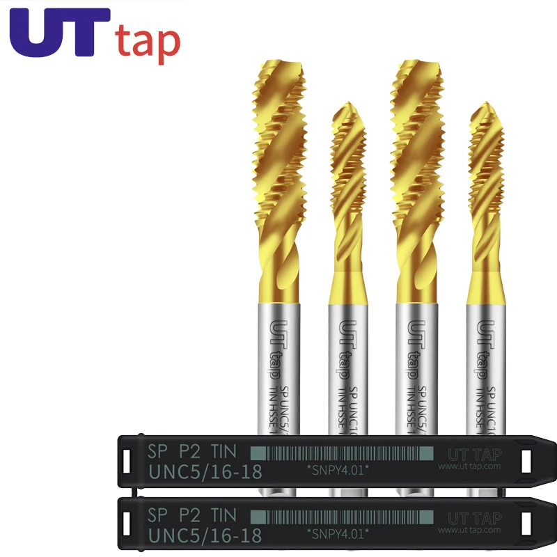 UT TAP HSSE American TIN-Coating Spiral Fluted Tap UNF UNC UNS 0-801-64 10-48 1/4 3/8 1/2 9/16 3/4 Machine Fine Screw Thread Tap