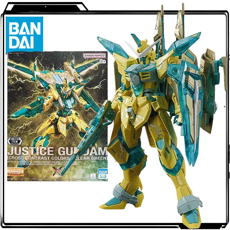 

Оригинальный набор для сборки модели Bandai GUNDAM MG ZGMF-X09A Justice Gundam, прозрачно-желтая аниме-фигурка, игрушки-модели, подарки для мальчиков