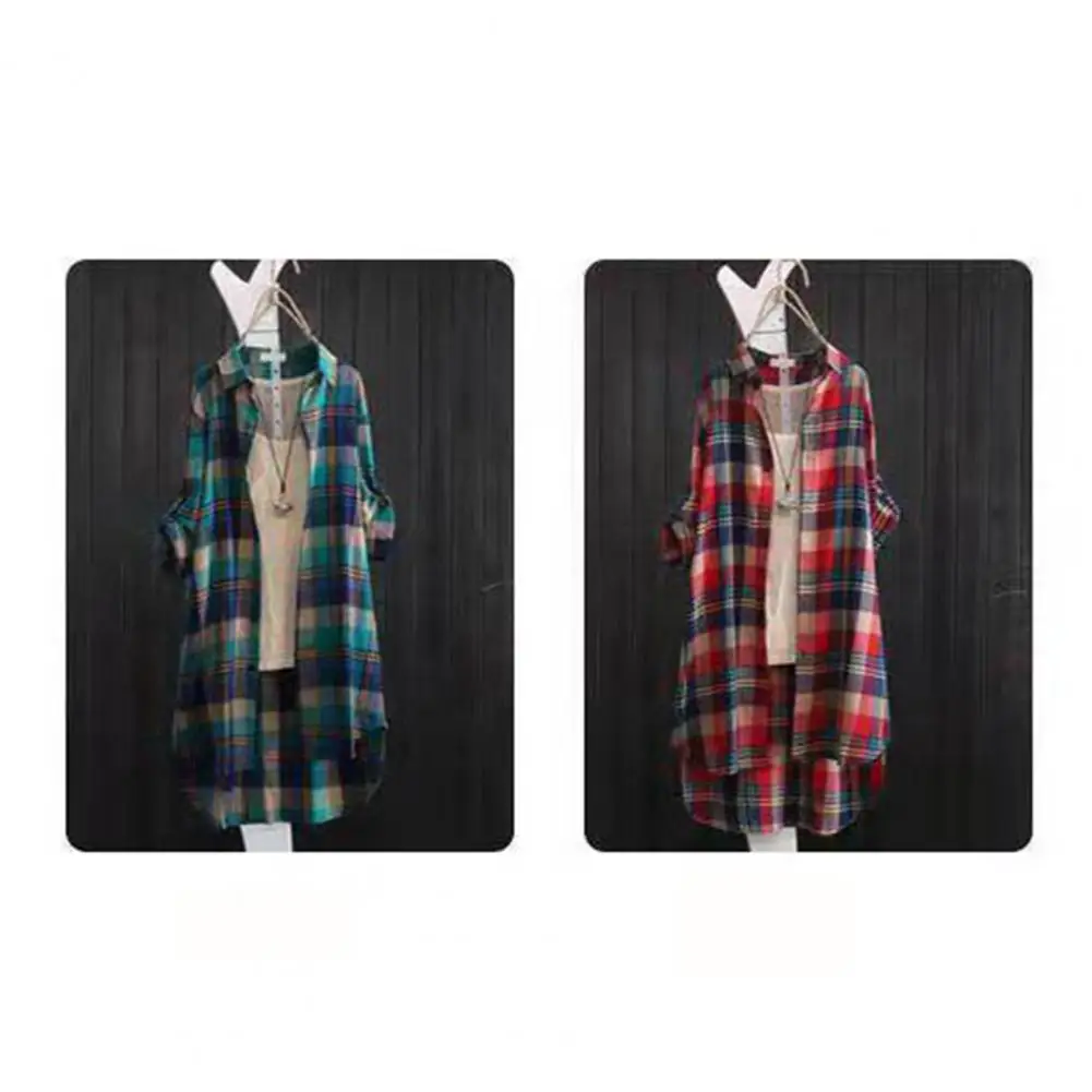 Comfortable Women Coat Stylish Women's Plaid Print Long Coat Cardigan Set for Fall Outfits Lapel Collar Button Front for Women