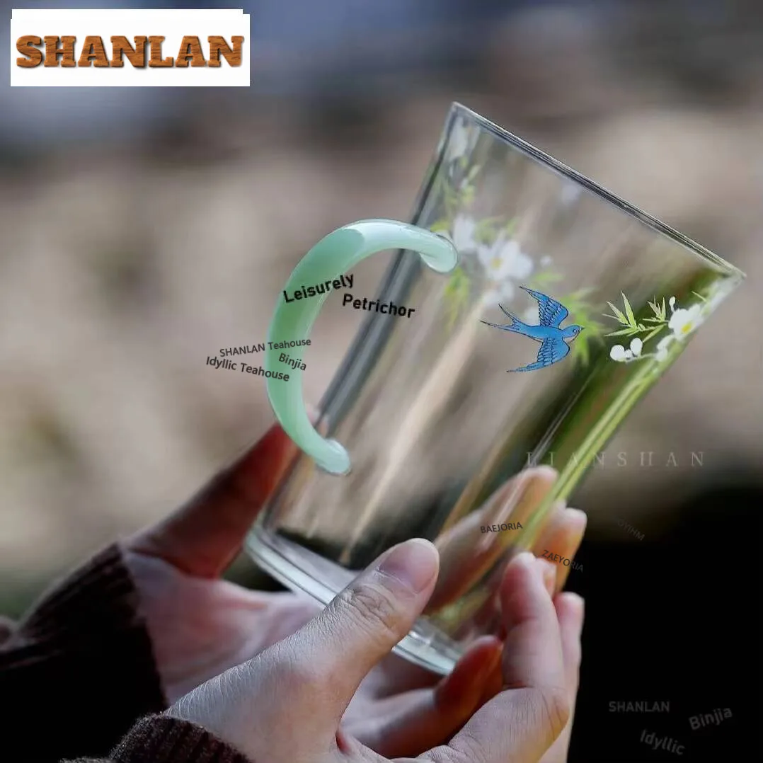 350Ml Chinese Spring Returning Green Tea Cup High Borosilicate Glass Handle Mug Heat Resistant Office Water Coffee Dinkware