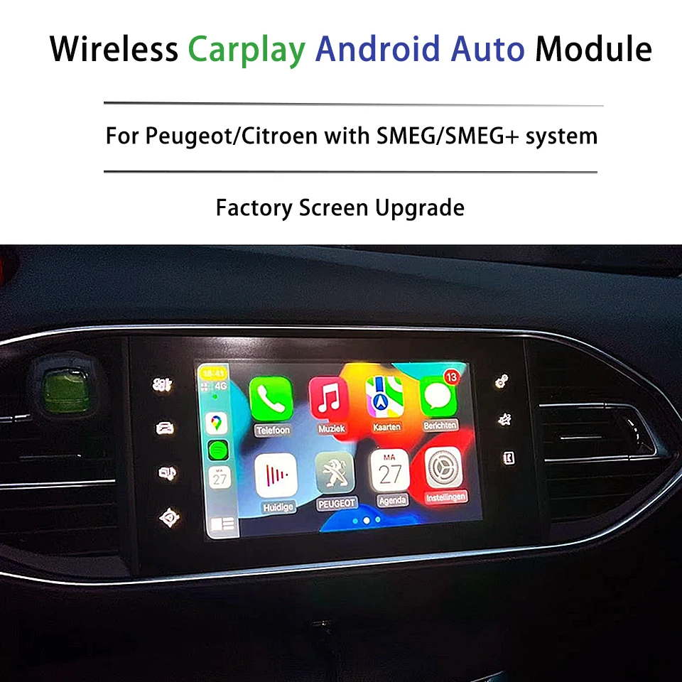 Car Multimedia Video Player For Peugeot 308 CarPlay Screen Retrofit SMEG Front Backup Camera Adapter Android Auto Airplay