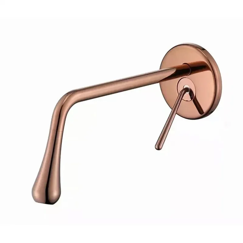 

Bathroom Basin Faucet Rose Gold Wall Mounted Sink Mixer Tap Hot Cold Lavatory Crane Tap In-Wall Water Drop Brushed Gold