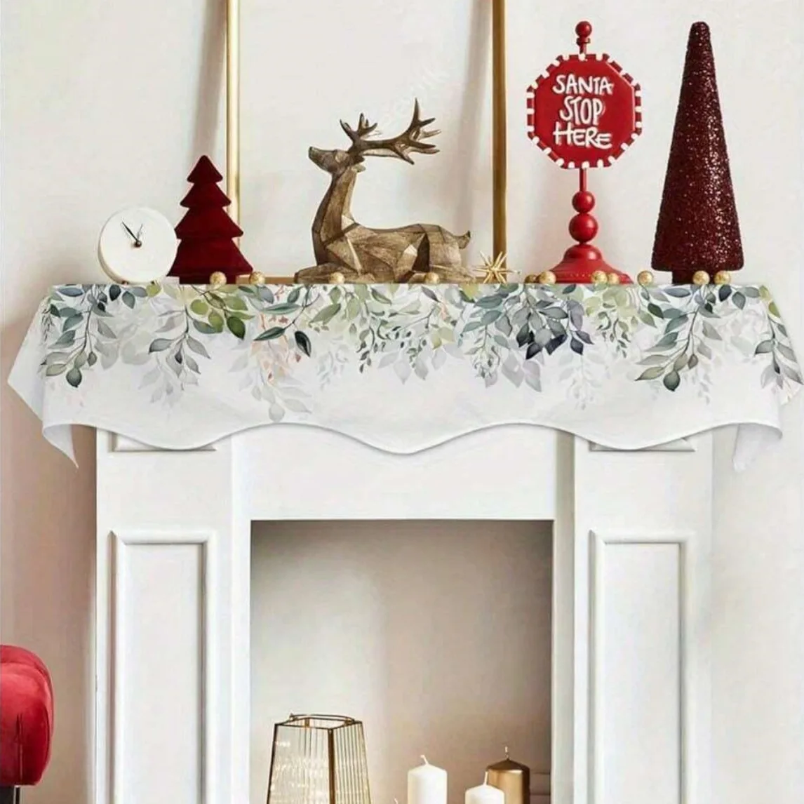 Цельный праздничный домашний шарф для камина с простым зеленым листом и цветочным дизайном, реквизит для повышения праздничной атмосферы.