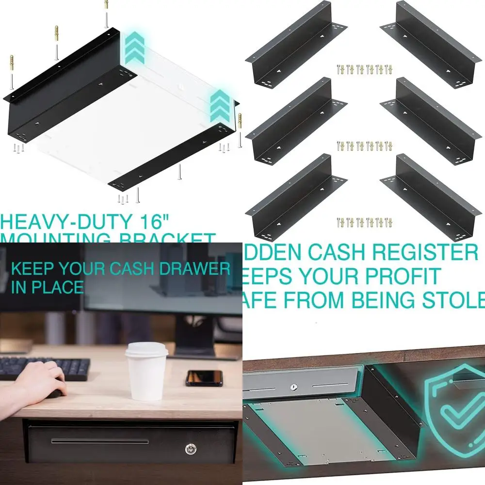 

Кронштейны для денежных ящиков под столешницей, 16 сверхпрочных стальных креплений для квадратных ящиков, монтажные кронштейны из 3 штук для денежных ящиков