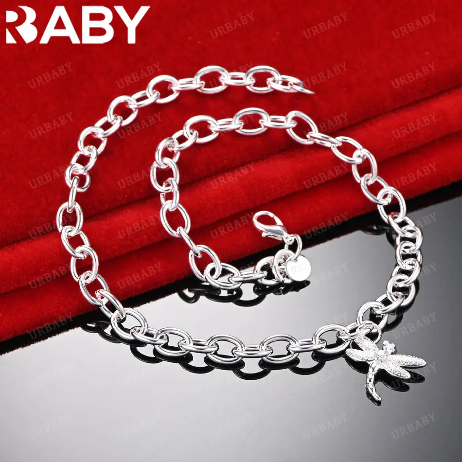 

URBABY 45cm 925 Sterling Silver Heart Chain Necklace For Women Men Anniversary Gift Popular Wild Fashion Romantic Jewelry