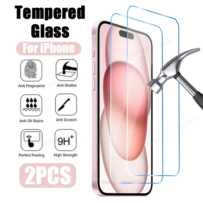 2PCS Schutz Glas für iPhone 15 14 13 12 11 Pro Max XR X XS Max Screen Protector für iPhone 14 15 Plus 13 Mini SE 2022 Glas