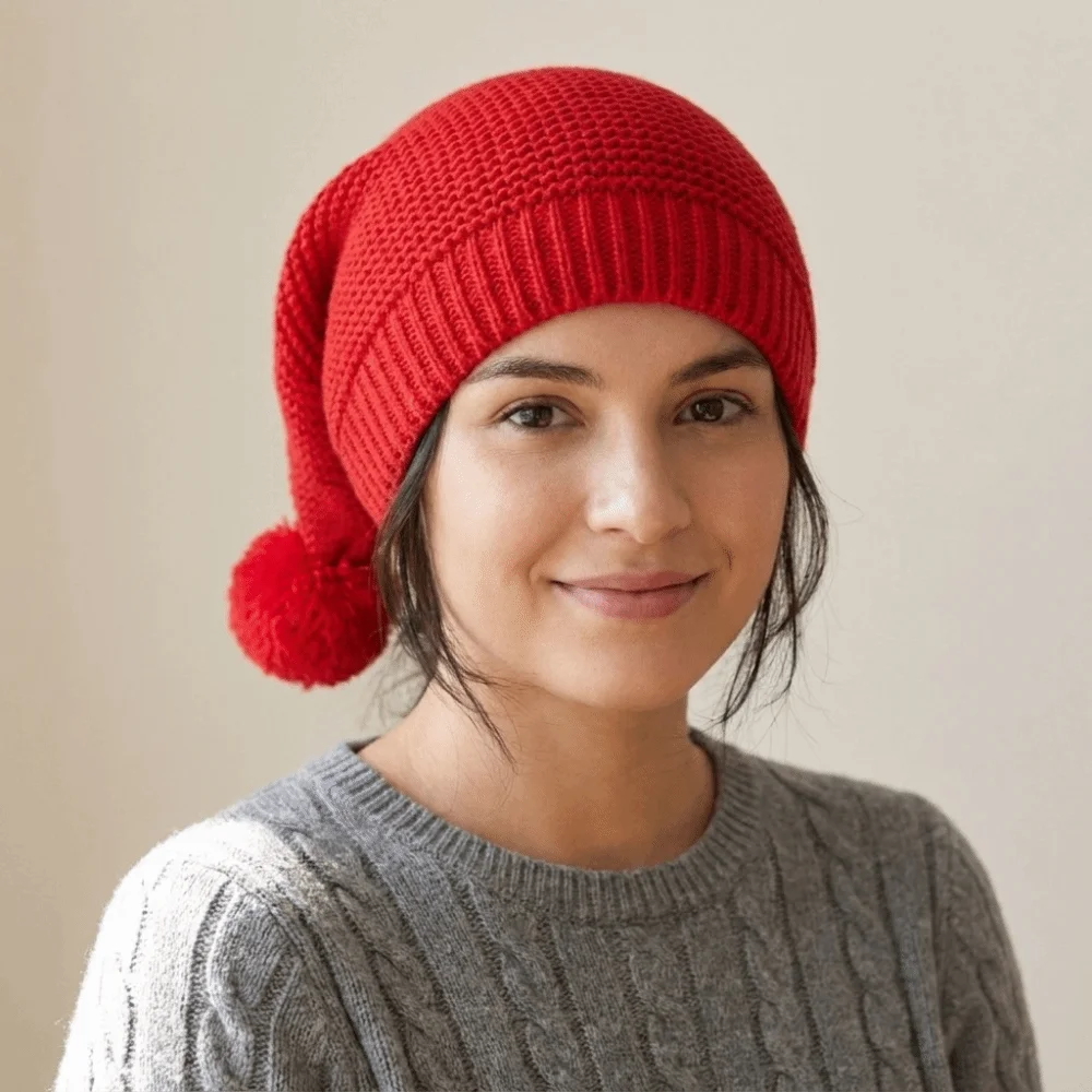 Weihnachtsmann-Weihnachtsmütze, warme Weihnachtsmütze, warme Santa-Beanie-Mütze, Wollmütze, koreanischer Stil, gestreifte Mütze, Frohes Neues Jahr – Detail 5