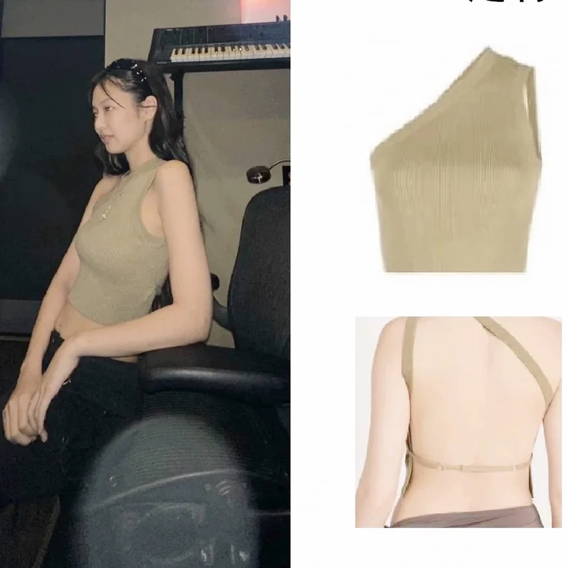 

Jennie Kaki Knitted Vest Strapless Sexy Back Top Women's Summer Fashion Trend Ethnic Stage Costume