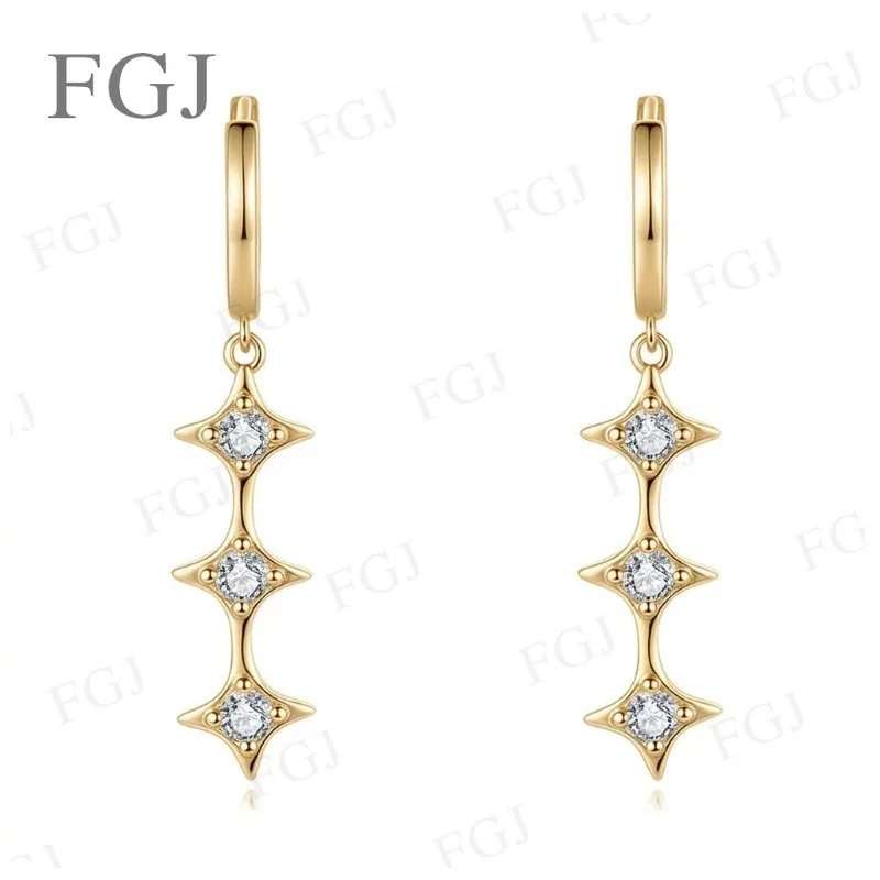 925 Sterling Silber Ohrringe mit drei vertikalen Sternen, D VVS1, Sternform, Moissanit, hängende Ohrringe, edler Alltagsschmuck für Damen – Detail 7