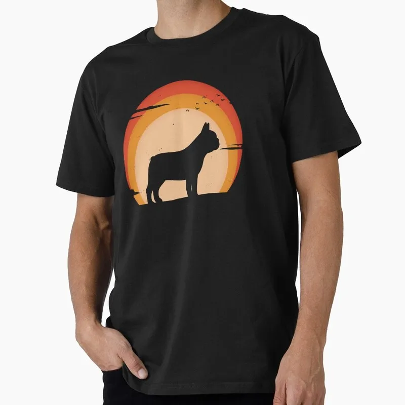 Vintage French Bulldog Sunset Graphic T-shirt for Dog Dad Unisex 100% Cotton Short Sleeve Print Tee Pet owner Gift Tops S-6XL