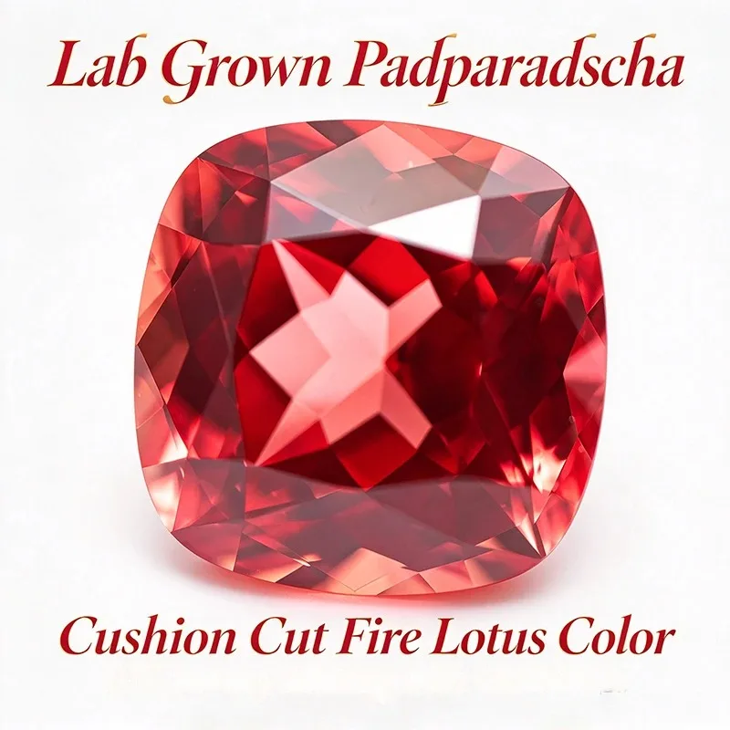 Lab Grown Padparadscha Cushion Cut Fire Lotus Color DIY Charms Jewelry Making Ring Necklace Earrings Main Materials Certificate