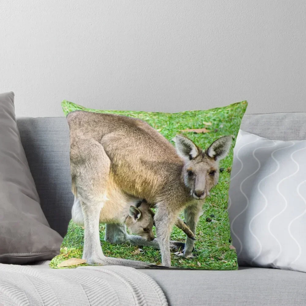 

Eastern Grey Kangaroo with Joey Throw Pillow anime girl Plaid Sofa autumn pillowcase pillow