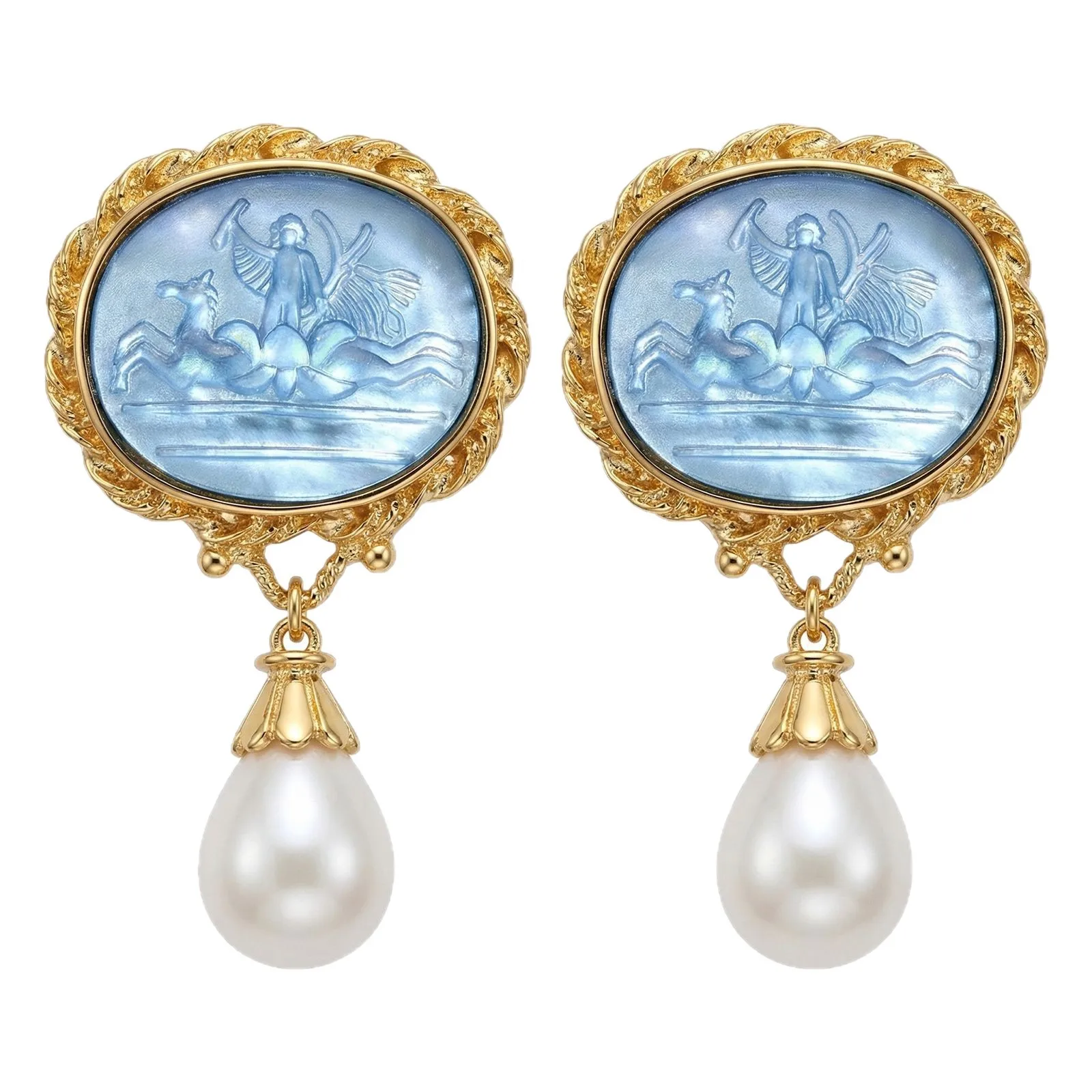 

Vintage Greek Mythology Resin Cameo Drop Earrings Glass Pearl Dangle Earrings for Women